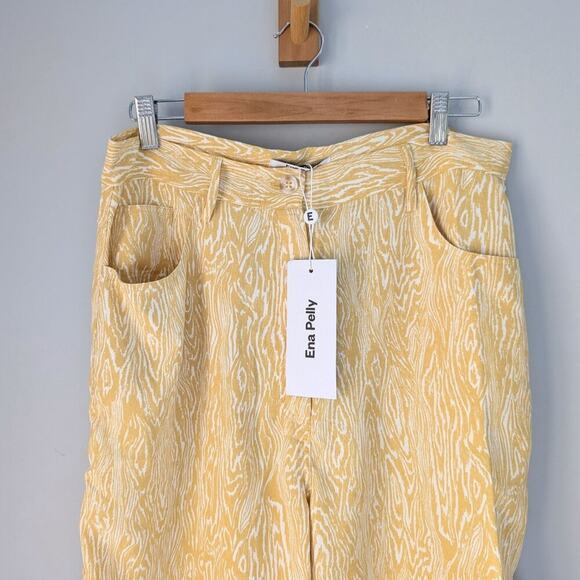 ENA PELLY Woodgrain High Waist Flare Pants, NWT, Yellow, size 10 - Picture 2 of 7